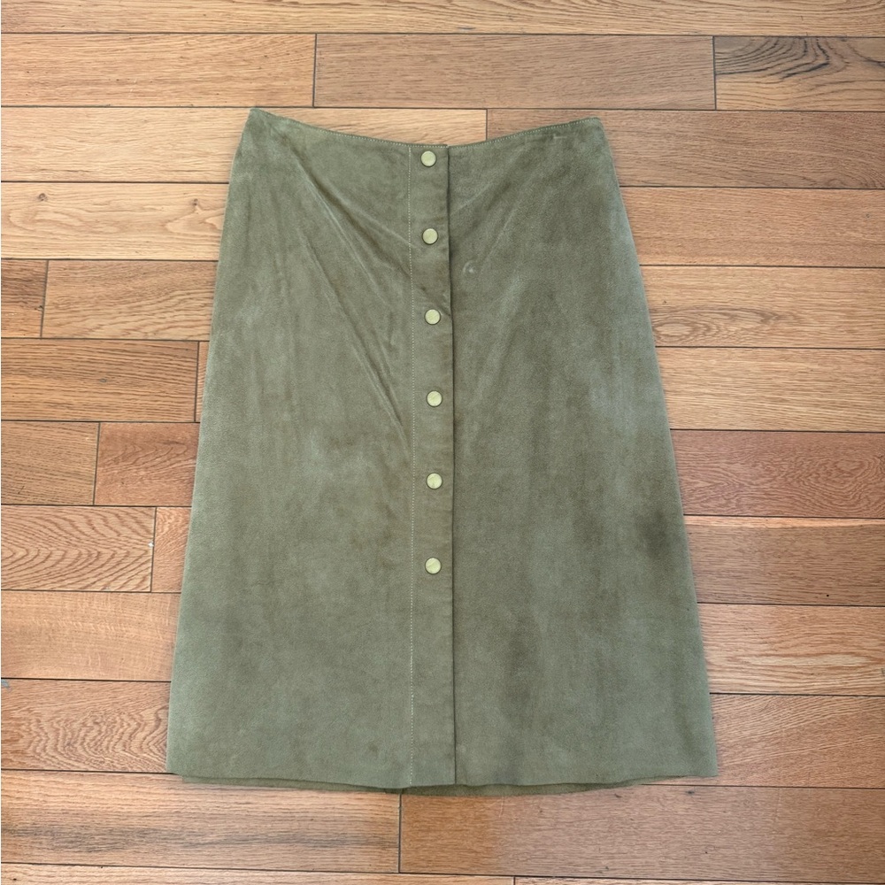 Banana Republic Green Button-Front Suede Skirt